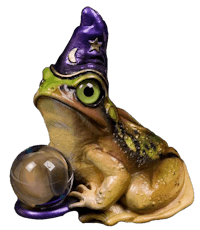 a statue of a frog with a magic wand