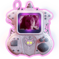 a pink video game console with an image of a girl on it