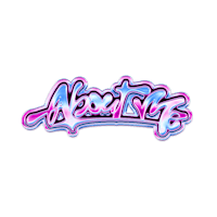 a graffiti logo with a pink and blue background